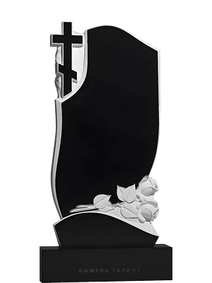 Православный памятник из черного гранита с крестом и розами